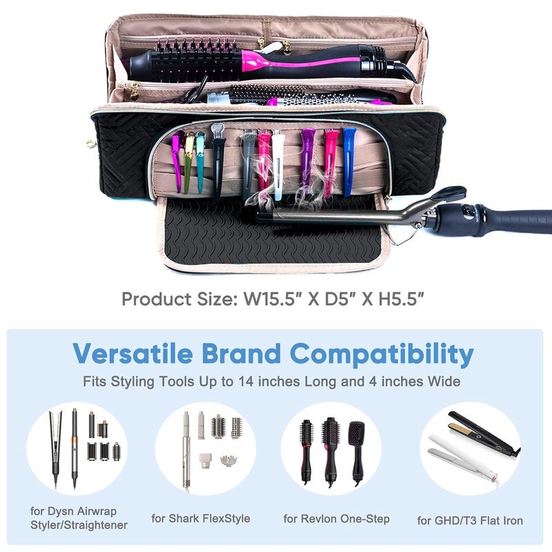 ELCUPA Large Hair Tools Travel Bag with Iron Mat - 2in1 Hair Tools Organizer for Hair Dryer Brush, Flat Irons, Straighteners, Curling Irons, Hair Bag, Makeup Bag, Cosmetic Bag for Travel Essentials - Image 3